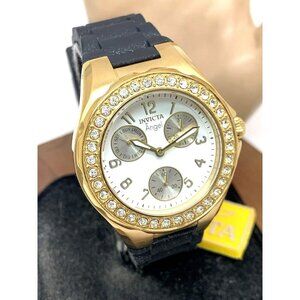 Invicta Women's Watch 1643 Angel Quartz White Dial Gold Black Rubber Strap 38mm